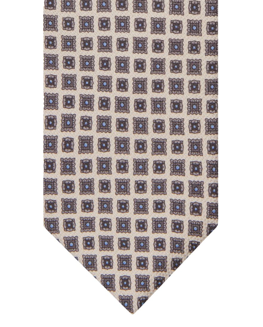 Profuomo stropdas bruin zijde vierkantjes geprint blauw