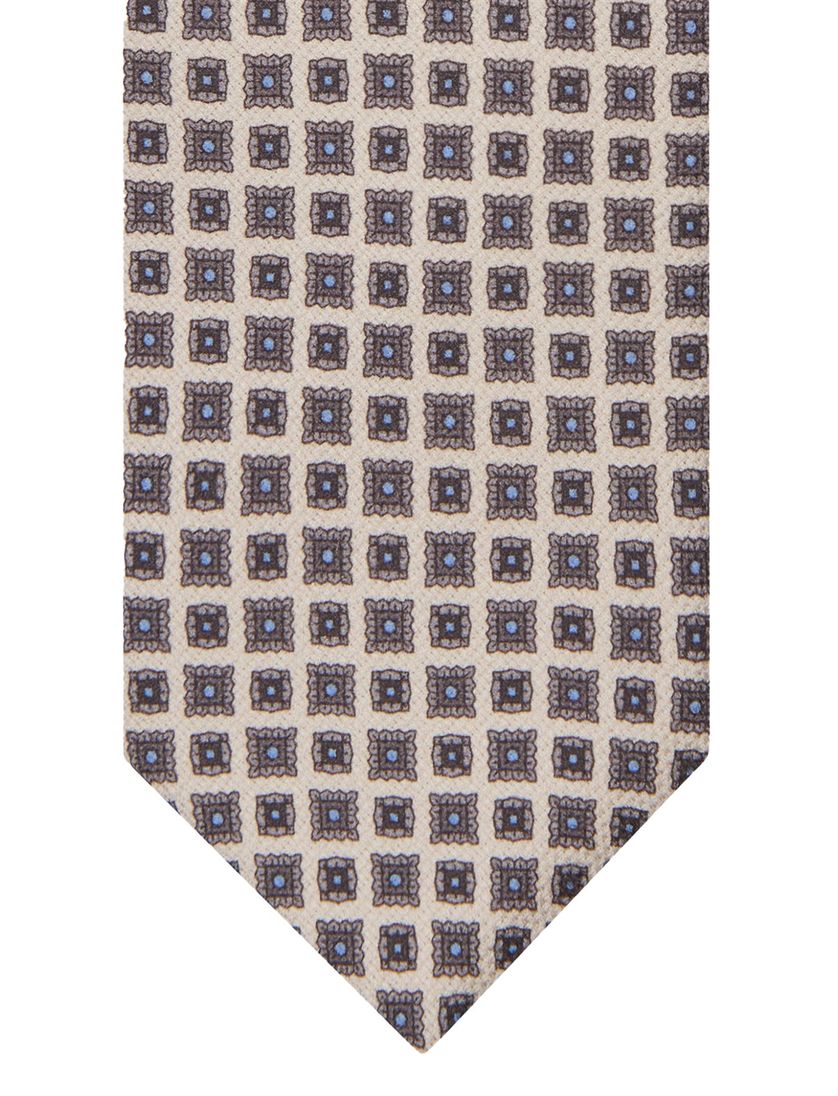 Stropdas Profuomo bruin zijde geprint vierkantjes blauw