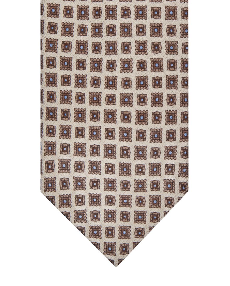Profuomo stropdas bruin zijde vierkantjes geprint