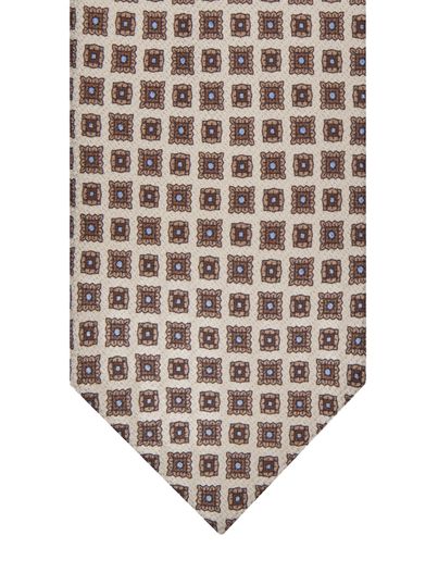 Profuomo Stropdas Profuomo bruin zijde geprint vierkantjes