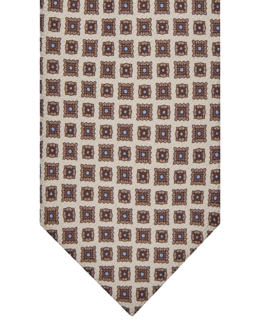 Profuomo stropdas bruin zijde vierkantjes geprint