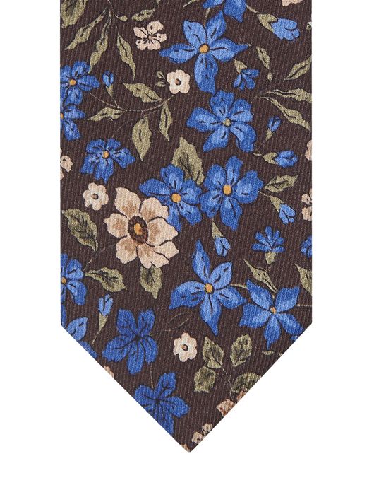 Profuomo Stropdas blauw geprint bloemen