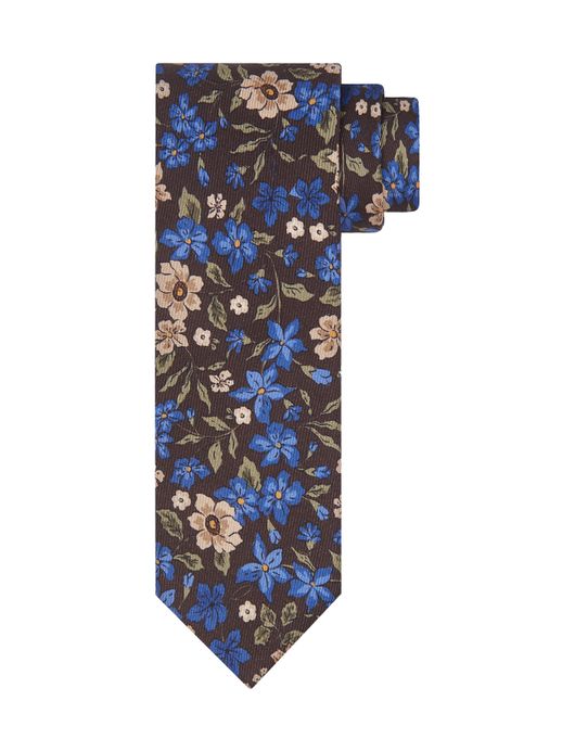 Profuomo Stropdas blauw geprint bloemen