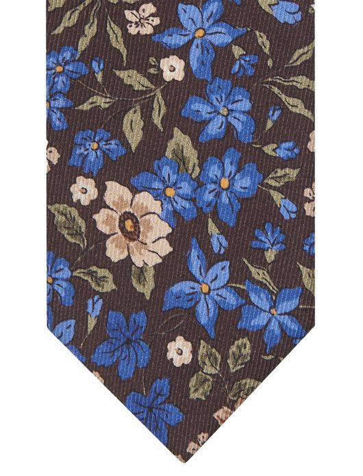 Profuomo Stropdas blauw geprint bloemen