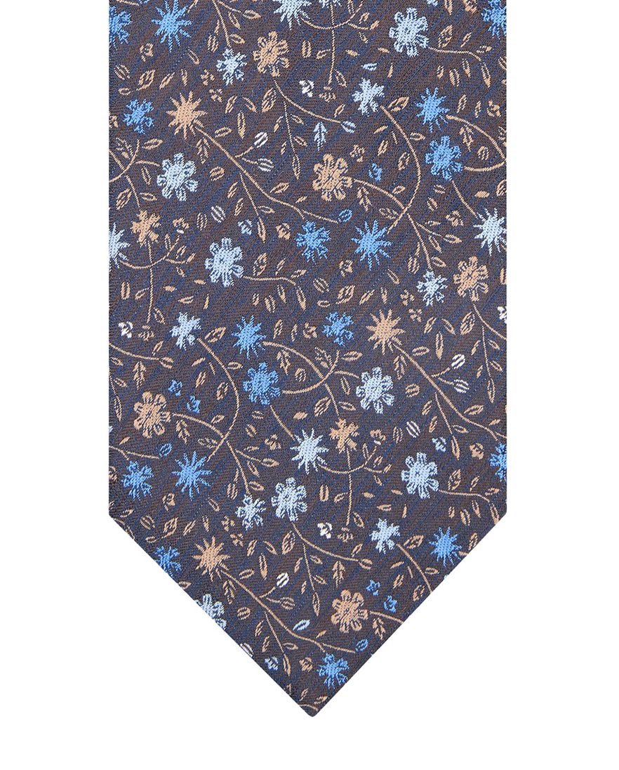 Profuomo Stropdas blauw geprint bloementjes