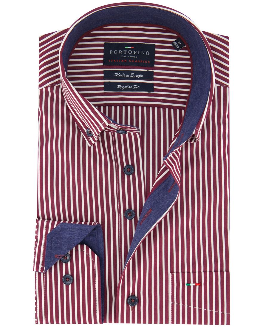 Portofino regular fit casual overhemd bordeaux