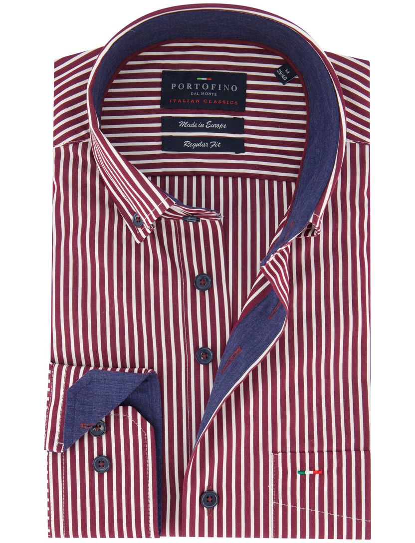 Portofino regular fit katoenen overhemd bordeaux