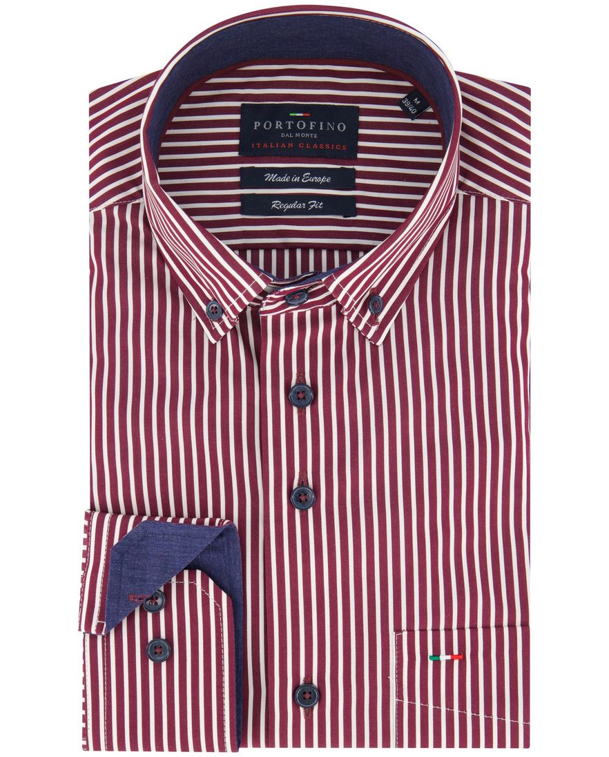Portofino regular fit casual overhemd bordeaux