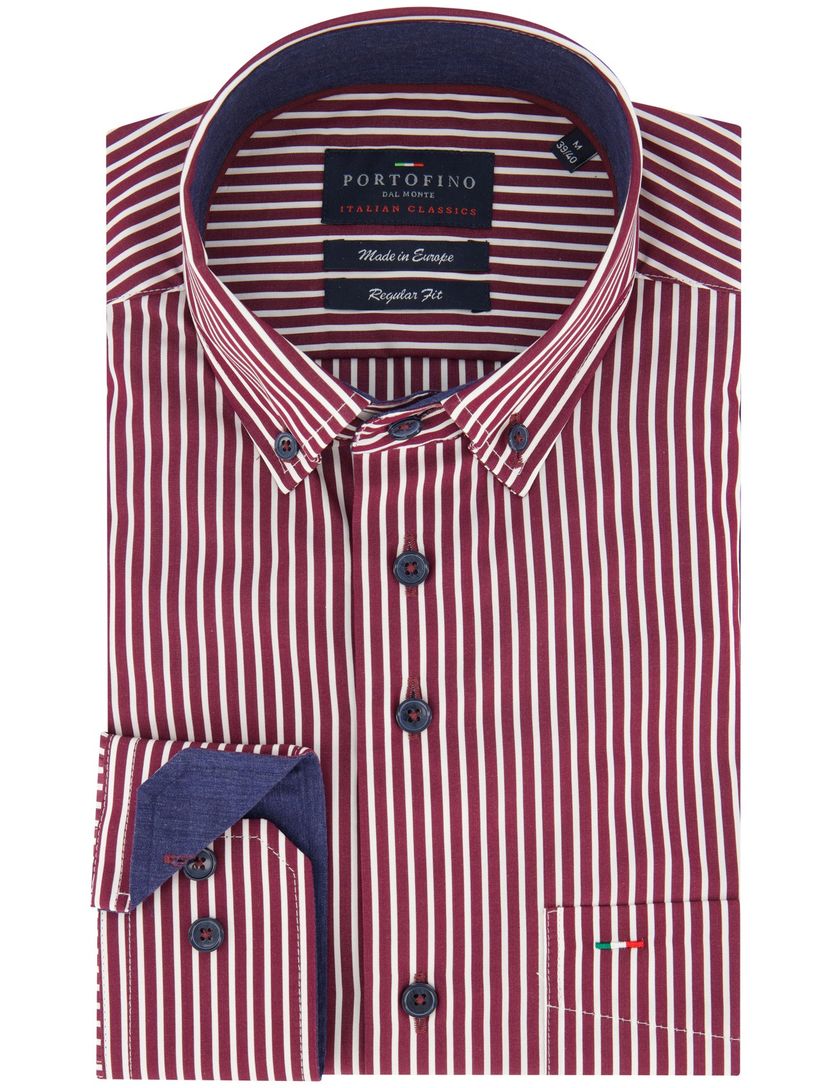 Portofino regular fit katoenen overhemd bordeaux