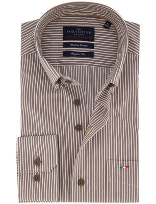Portofino Portofino overhemd bruin gestreept katoen