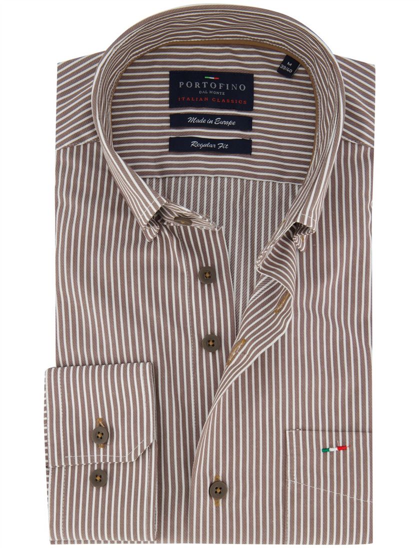 Portofino overhemd bruin gestreept katoen