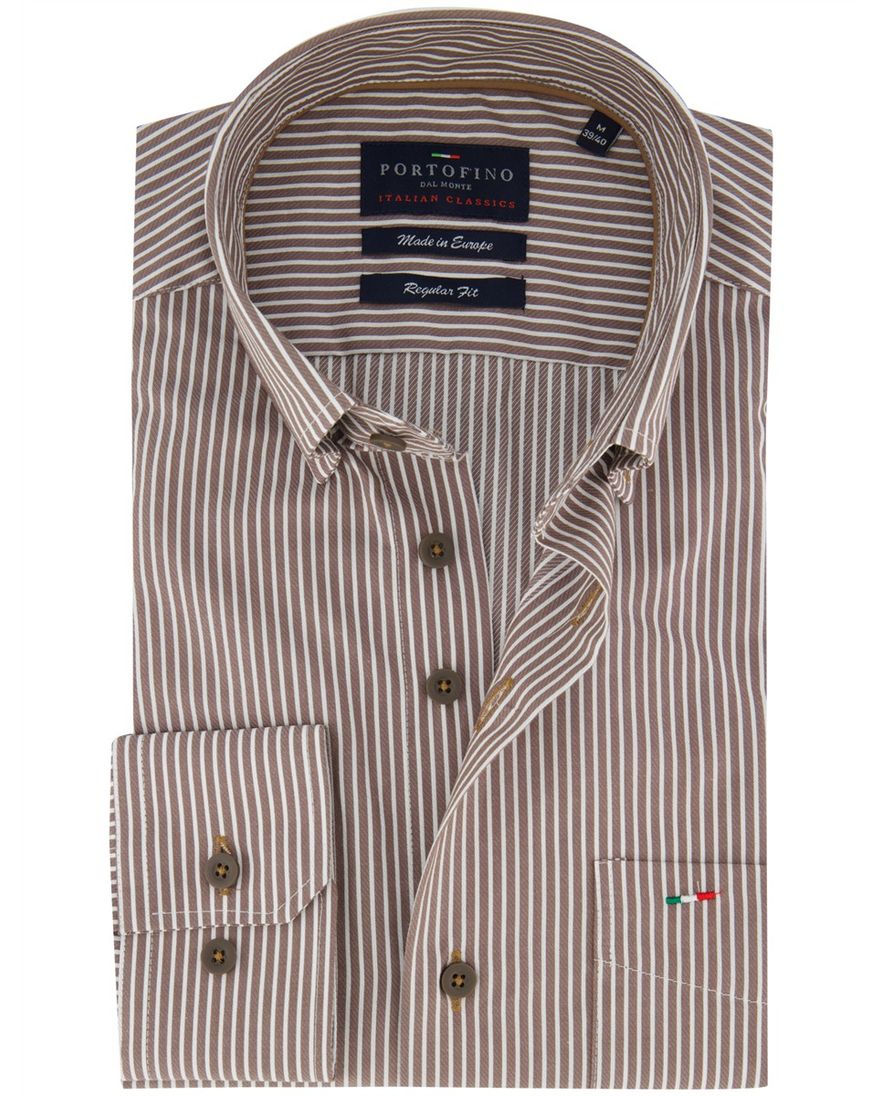 Portofino overhemd bruin gestreept regular fit