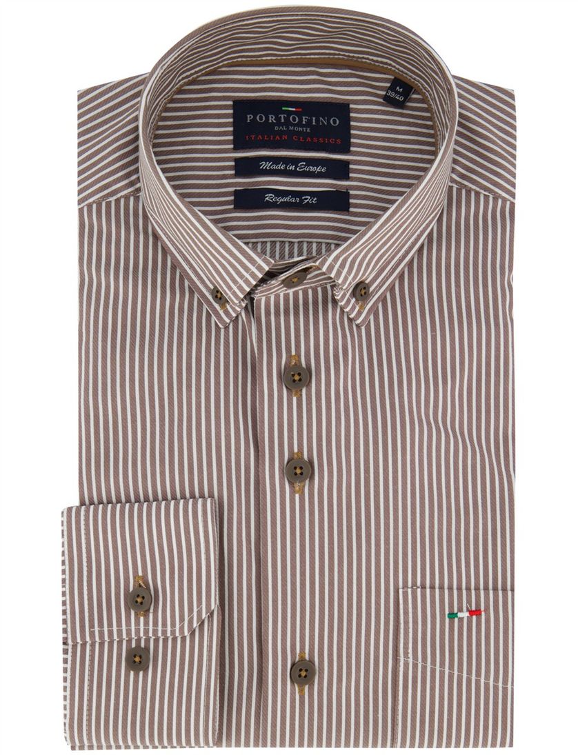 Portofino overhemd bruin gestreept katoen
