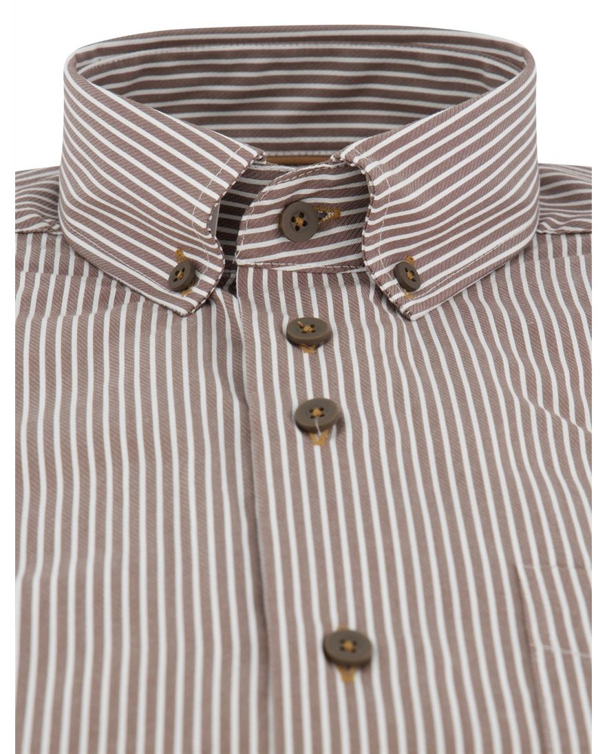 Portofino overhemd bruin gestreept regular fit