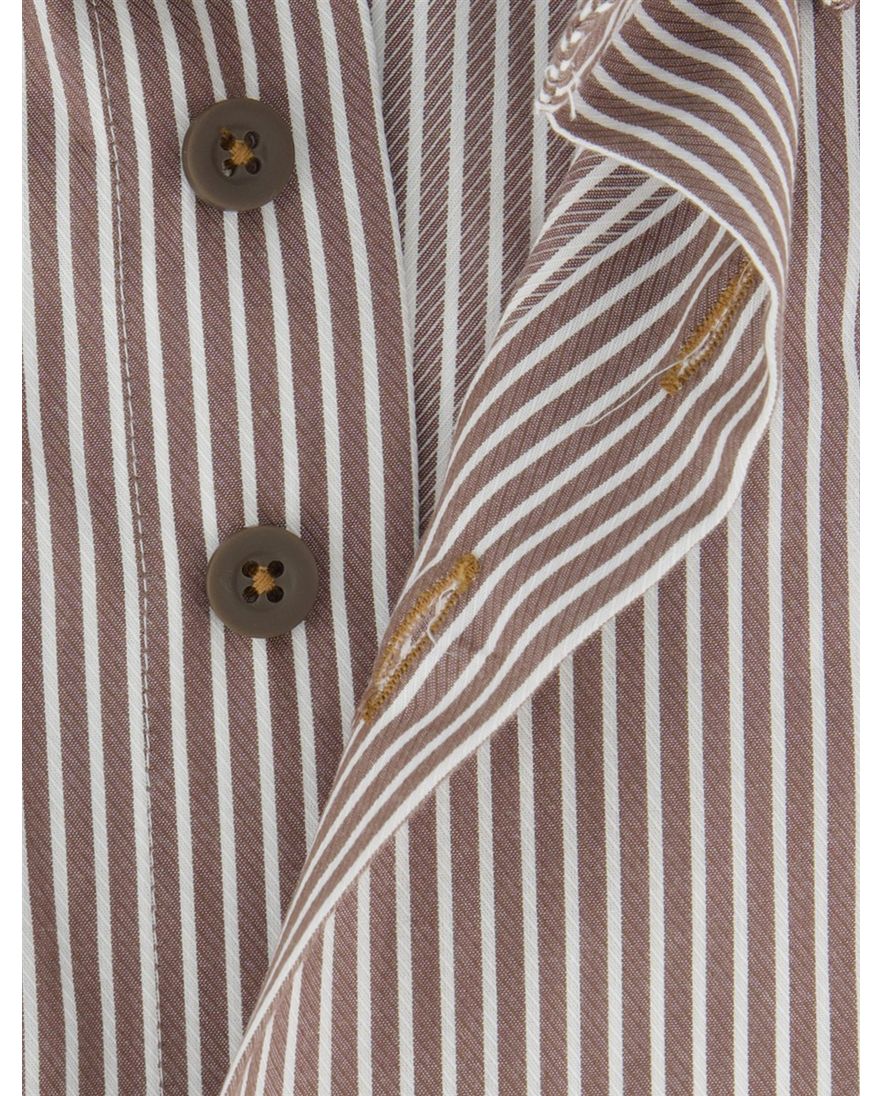 Portofino overhemd bruin gestreept regular fit