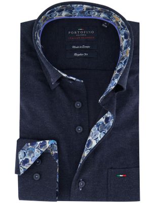 Portofino Katoenen effen overhemd Portofino donkerblauw
