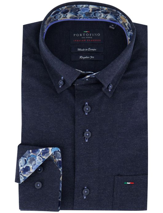 Effen overhemd Portofino donkerblauw katoen