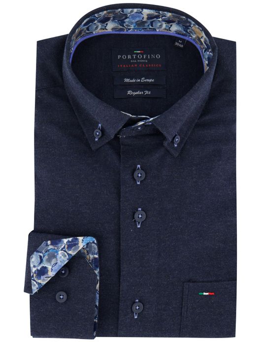 Effen overhemd Portofino donkerblauw katoen