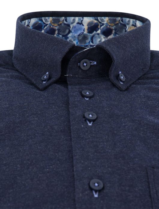 Katoenen effen overhemd Portofino donkerblauw