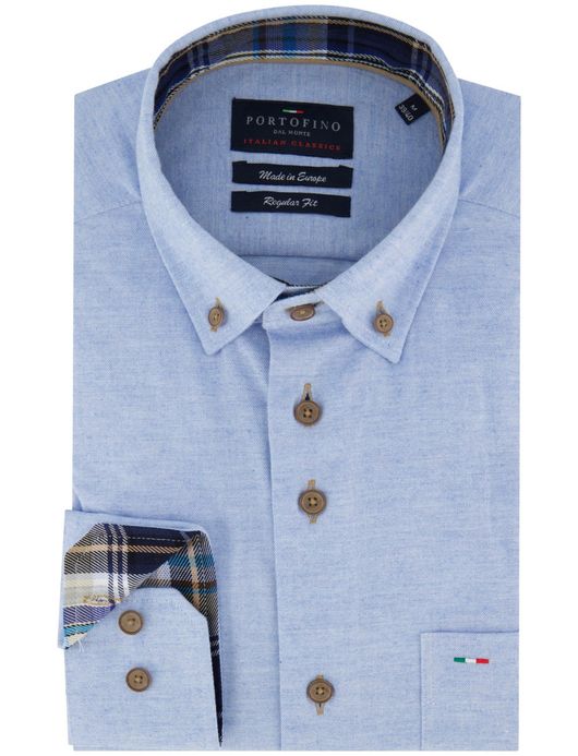 Portofino overhemd effen lichtblauw wijde fit