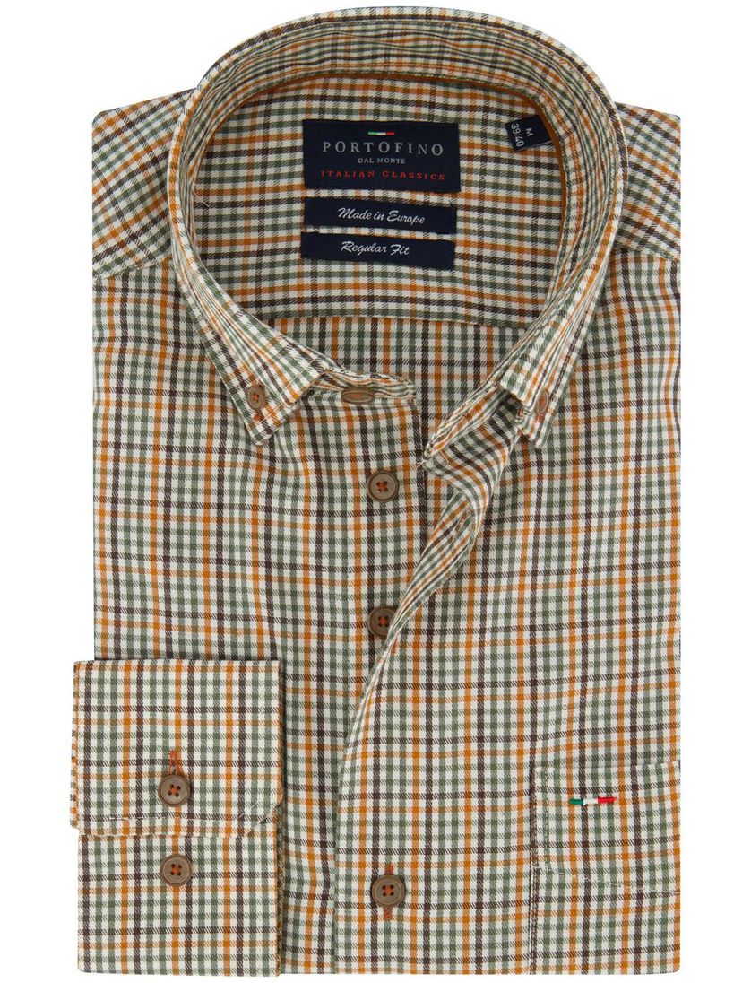 Portofino overhemd oranje wijde fit geruit