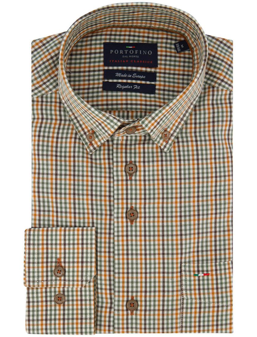 Portofino overhemd oranje wijde fit geruit