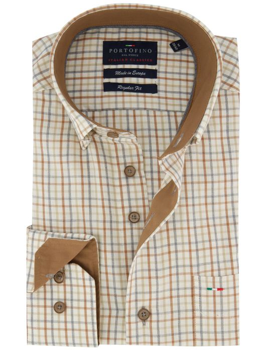 Geruit creme overhemd Portofino normale fit