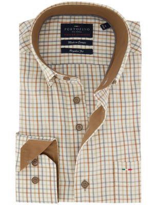 Portofino Katoenen geruit creme overhemd Portofino normale fit