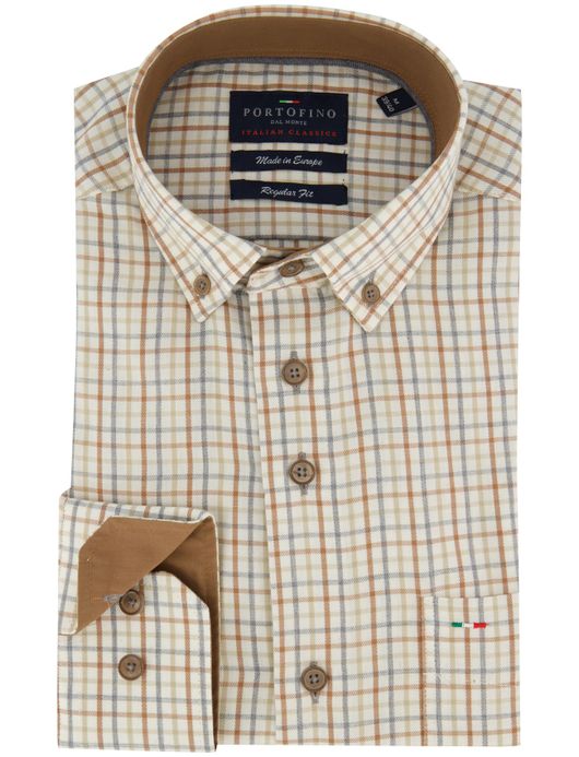 Geruit creme overhemd Portofino normale fit