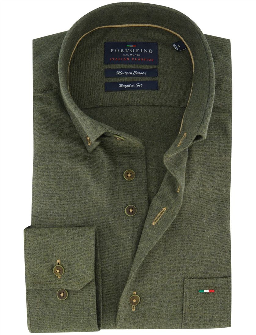 Portofino overhemd groen gemêleerd met borstzak