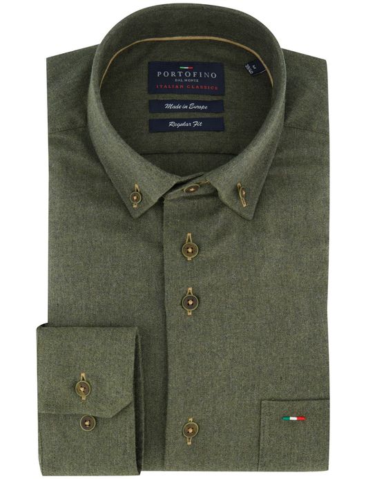 Portofino overhemd groen gemêleerd katoen