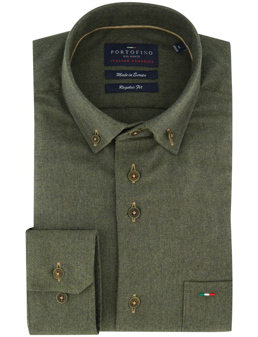 Portofino overhemd groen gemêleerd met borstzak