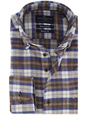 Portofino Portofino regular fit geruit overhemd bruin blauw katoen