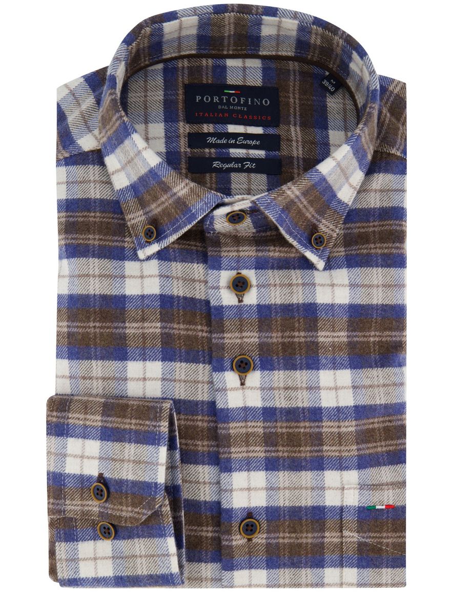 Portofino regular fit overhemd katoen bruin geruit
