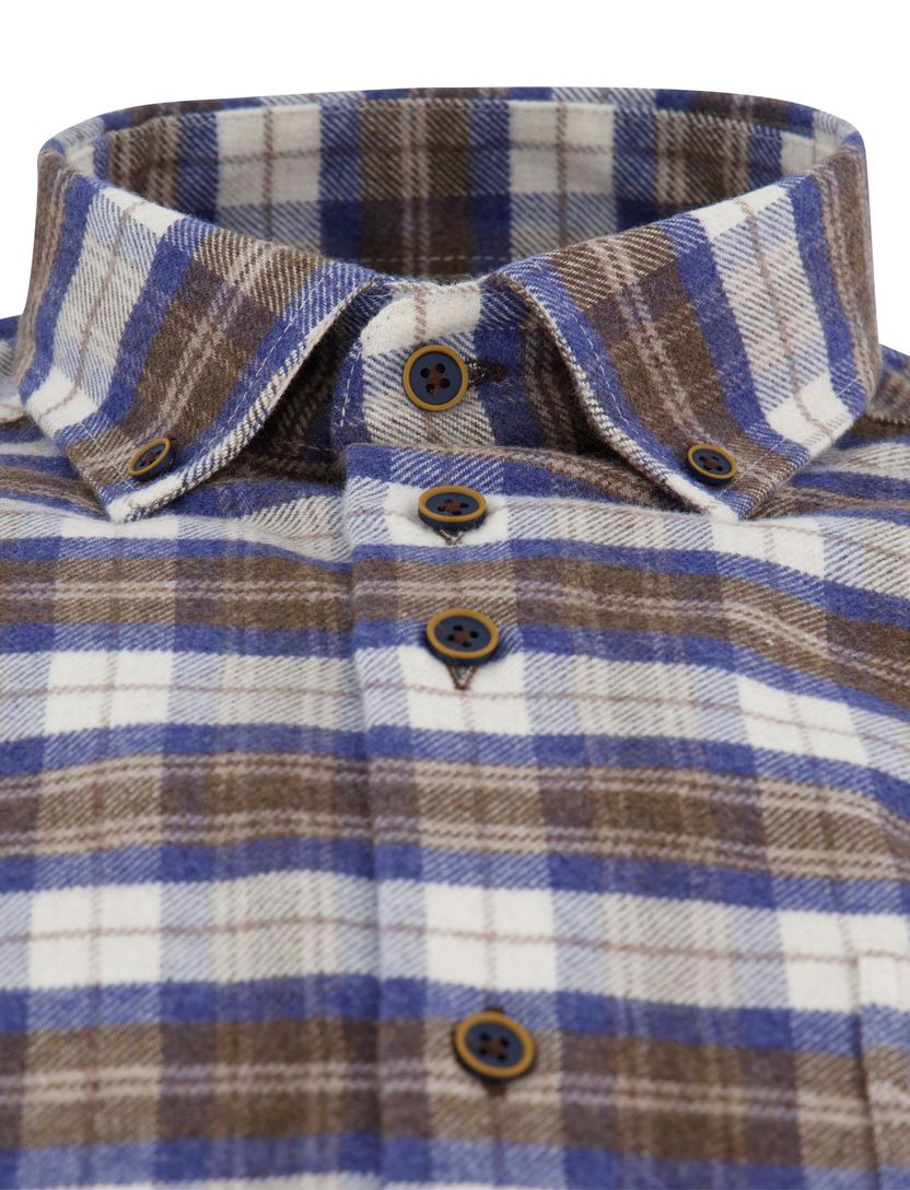 Portofino regular fit geruit overhemd bruin blauw katoen