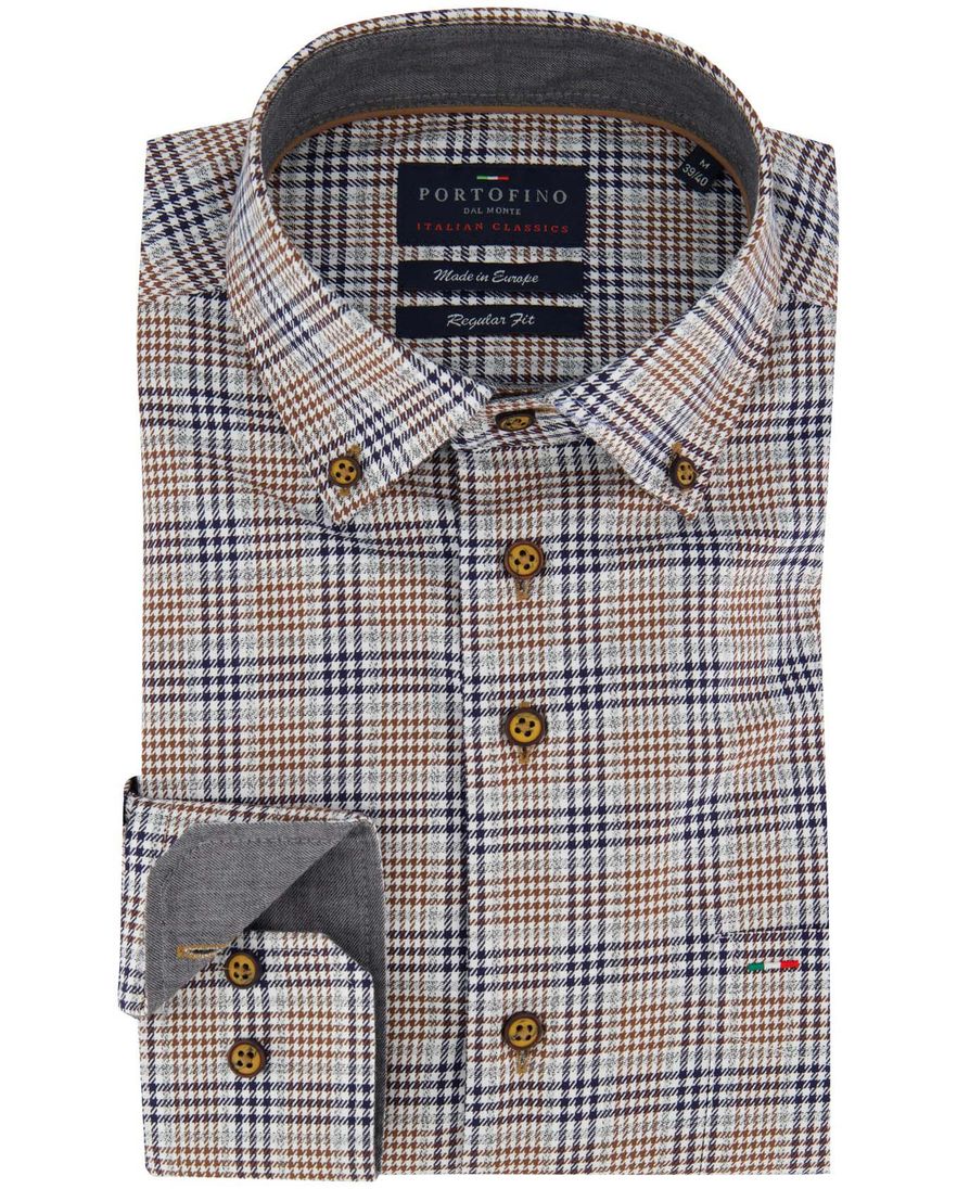 Katoenen geruit blauw overhemd normale fit