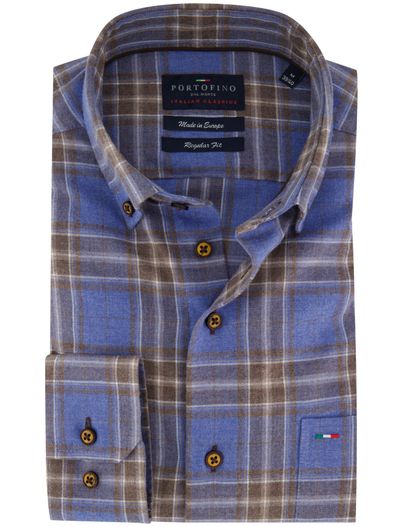 Portofino Blauw geruit overhemd Portofino normale fit