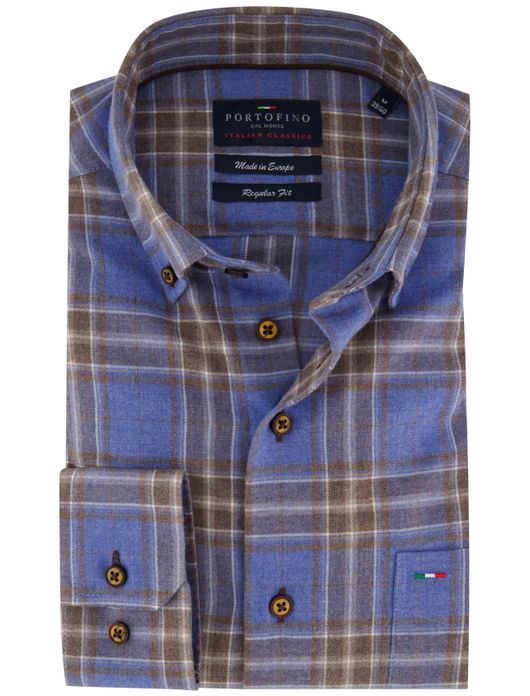 Blauw geruit overhemd Portofino normale fit