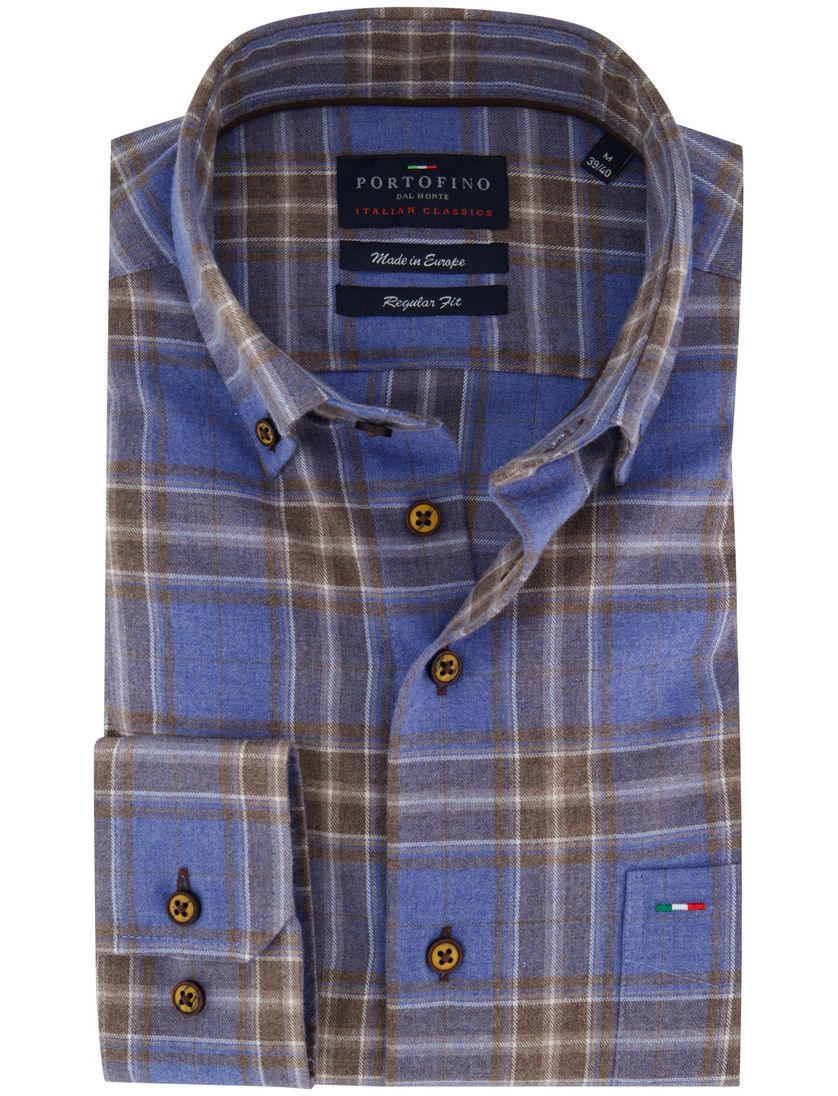 Normale fit overhemd Portofino geruit blauw