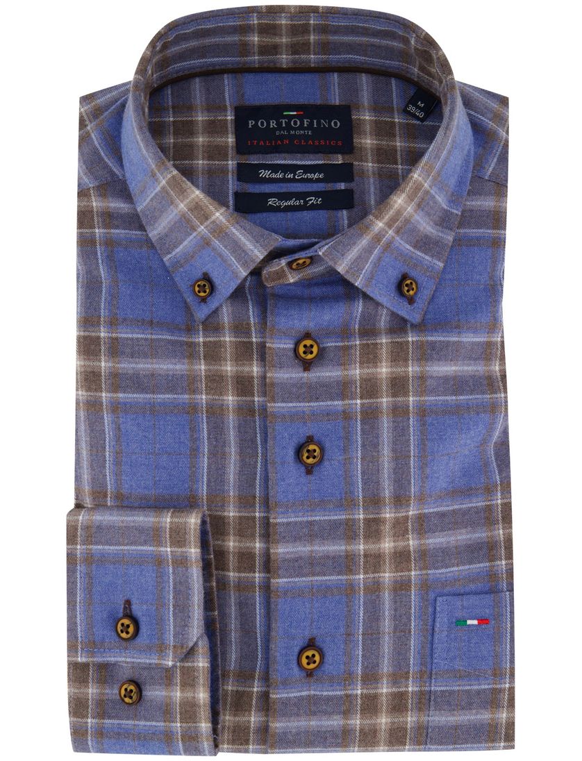 Normale fit overhemd Portofino geruit blauw