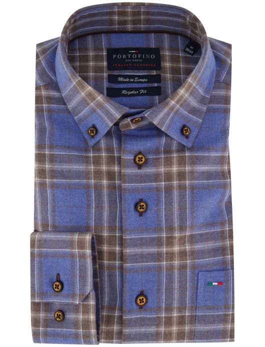Portofino overhemd geruit normale fit blauw katoen