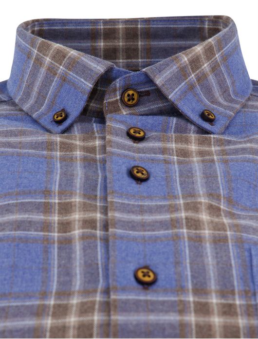 Blauw geruit overhemd Portofino normale fit