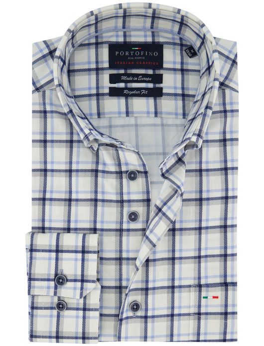Portofino regular fit blauw geruit overhemd katoen