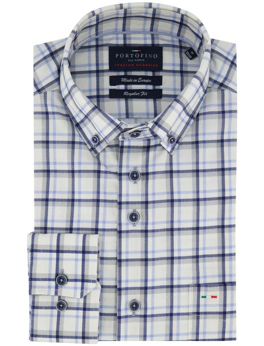 Portofino regular fit blauw geruit overhemd katoen