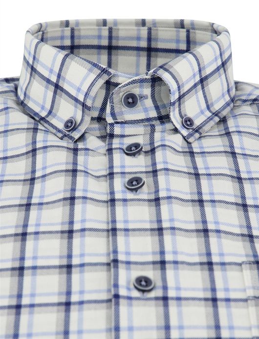 Portofino regular fit blauw geruit overhemd katoen