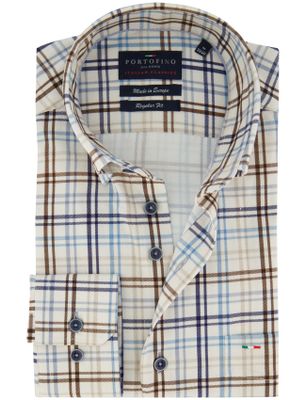 Portofino Overhemd Portofino Regular Fit geruit bruin blauw katoen