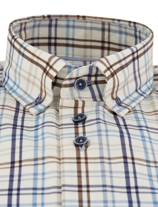 Portofino Regular Fit overhemd katoen geruit bruin
