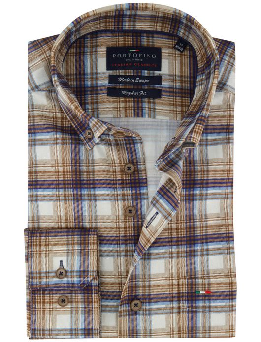 Portofino regular fit overhemd katoen print bruin