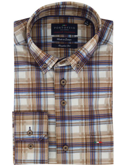 Portofino regular fit overhemd katoen print bruin