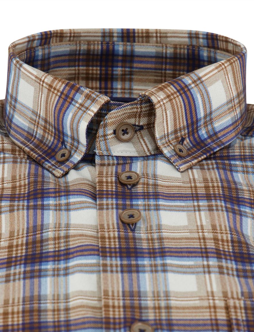 Bruin regular fit Portofino overhemd bruin geruit